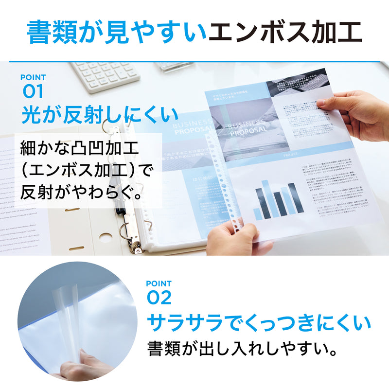 リクエスト 広い間口で出し入れしやすいクリヤーポケット　Ａ４・３０穴（生地厚０．０６ｍｍ）　中厚口・５０枚パック